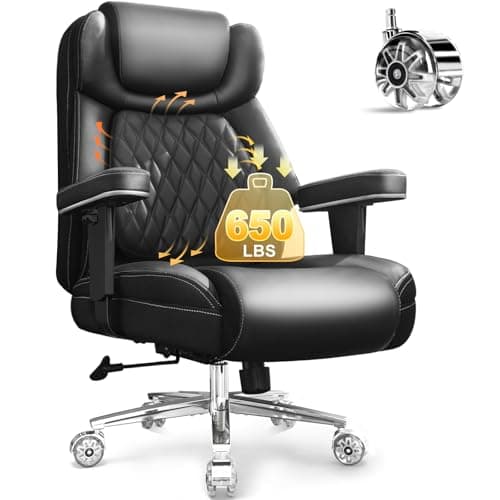 650lbs Big and Tall Office Chair,Heavy Duty Office Chairs,Executive Computer Desk Chair Work Chairs, Thick Padded Strong Metal Base Quiet Wheels, Ergonomic Design for Back Pain