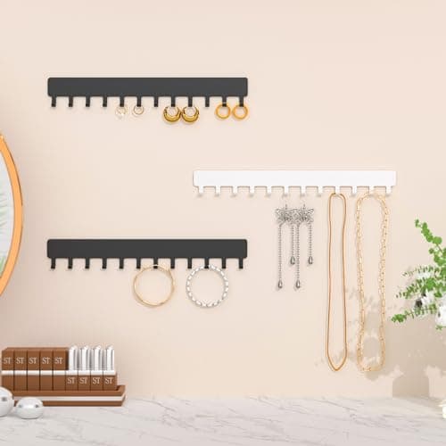 Josmimic Necklace Holder - Hanging Jewelry Organizer, Self-Adhesive, Wall Mount, 2 PCS, Black 7