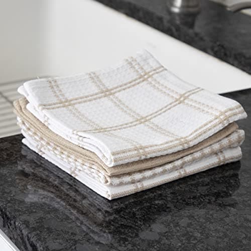 T-Fal Premium Waffle Dish Cloths: Highly Absorbent, Super Soft Long Lasting - 100% Cotton, 12"x13" Flat Waffle Dish Towel for Cleaning & Drying Dishes, (4-Pack), Sand 5