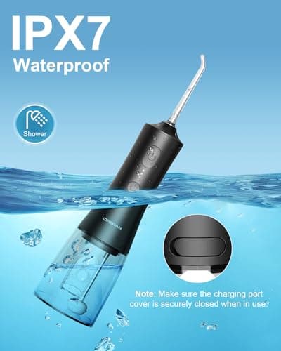 Operan Water Flosser for Teeth Cleaning Upgraded 300ml Cordless Water Dental Flossers Rechargeable Oral Irrigator with 4 Modes 4 Jet Tips IPX7 Waterproof Water Floss for Home Travel (Black)+1Pack 6