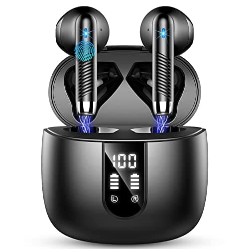 Wireless Earbuds, Bluetooth Headphones V5.4 Stereo Bass Ear buds with ENC Noise Cancelling Mics, 40H Bluetooth Earbuds with LED Display Charging Case, IP7 Waterproof Earphones for Android iOS, Black
