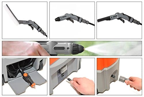 Ivation Multipurpose Portable Spray Washer w/Water Tank - Runs on Built-in Rechargeable Battery, Home Plug and 12v Car Plug - Integrated Roller Wheels 6