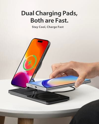 Wireless Charging Station for iPhone & AirPods: Foldable Charger Stand with MagSafe, 2-in-1 Magnetic Charger Stand for iPhone 12-15 & iPhone 16 & AirPods (No AC Adapter) 6