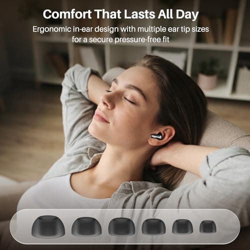 TOZO Hybrid Active Noise Cancelling Wireless Earbuds with 6 Mics AI Clear Call Ear Buds 68H Playtime with LED Display 32 Preset EQs via APP Bluetooth 5.3 IPX8 Waterproof in Ear Headphones 7