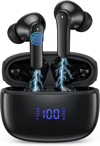 Wireless Earbuds, Bluetooth 5.3 Headphones in Ear with HiFi Stereo Deep Bass, Wireless Earphones 40H Playtime, Bluetooth Earbuds 4 ENC Noise Canceling Mic, LED Display IP7 Waterproof