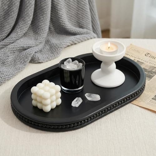 Hanobe Decorative Trays for Coffee Table : Black Oval Centerpiece Tray Wood for Farmhouse Entry Table Decor Round Bathroom Tray for Living Room Kitchen Counter 9