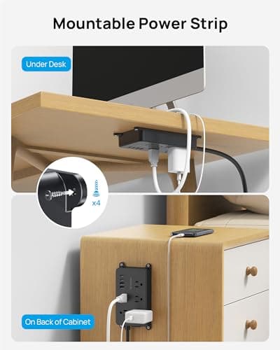 TROND Power Strip Surge Protector, 5 Widely-Spaced Outlets with 2 USB A and 2 USB C, ETL Listed, Wall Mountable, Flat Plug 5ft Extension Cord, 1300J, 14AWG Heavy Duty, for Office Kitchen, Black 6