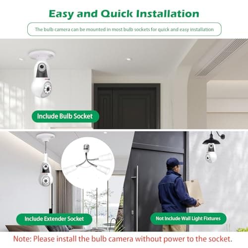 5G& 2.4G Light Bulb Security Camera, 6MP Dual Lens WiFi Wireless Light Socket Cameras for Indoor, Bedroom, Color Night Vision, Motion Tracking, Audible Alarm, Compatible with Alexa, SD/Cloud 6