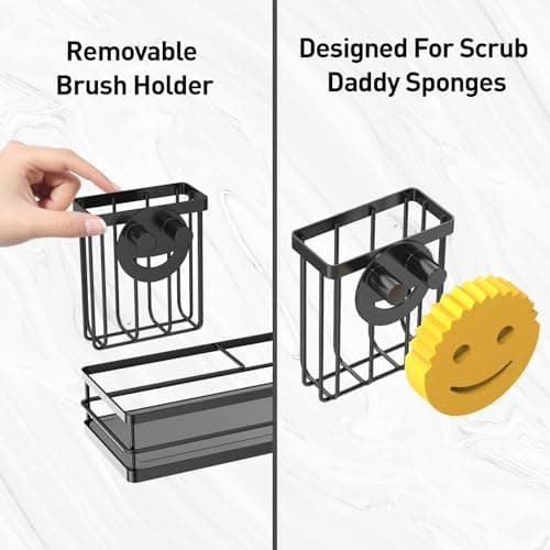 Moforoco Kitchen Dish Soap Dispenser Set, 16OZ Glass Bottle, Hand and Dish Soap Dispenser Set, Instant Dry Tray, Non-Slip Silicone Pad, Brush Holder with Smiley Face Sponge Holder, Kitchen Decor 5