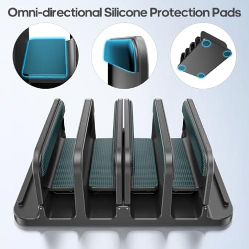 KDD 4-Slot Vertical Laptop Stand with Gravity Locking, 6-in-1 Laptop Holder Desktop Stand, Space-Saving Organizer Fits MacBook/Surface/HP/Dell/Book/Tablet/Switch/Cell Phone and Keyboard 8