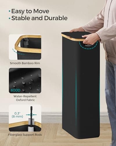 SONGMICS Laundry Hamper with Lid, Slim Laundry Basket, 17.2 Gallons (65L), Space-Saving, Removable Mesh Liner, Bamboo Handles, Collapsible, 16.5 x 8.9 x 27.8 Inches, Ink Black ULCB506B01 7