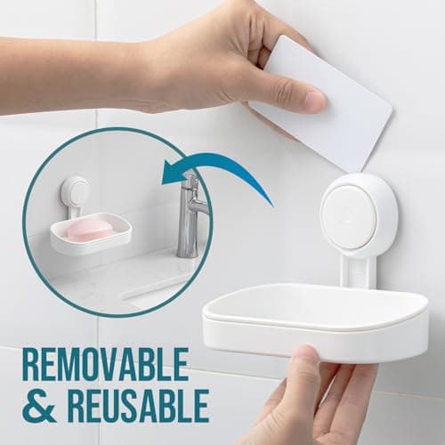 TAILI Soap Holder Soap Dish for Shower, Suction Cup Soap Holder for Shower Wall, Bathroom Accessories, Removable Strong Hold Soap Saver, Drill Free, White 8
