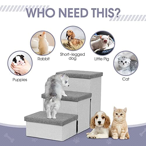 Heeyoo Dog Stairs with Storage, Foldable Dog Steps for Small Dogs, 3 Tiers Non-Slip Pet Stairs for High Beds Or Couch and Sofa, Hold up to 200 lbs Pet Cat 5