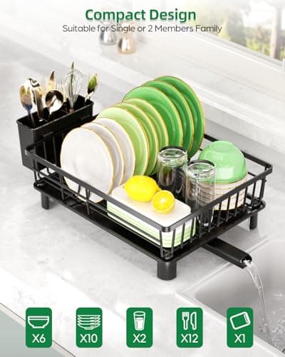 CosyPic Dish Drying Rack for Kitchen Counter, Stainless Steel Drainer Anti Rust, Smart Drainage System Drainboard with Detachable Cutlery Holder, Handwash Dish Helper for Home, Apartment Space Saving 5