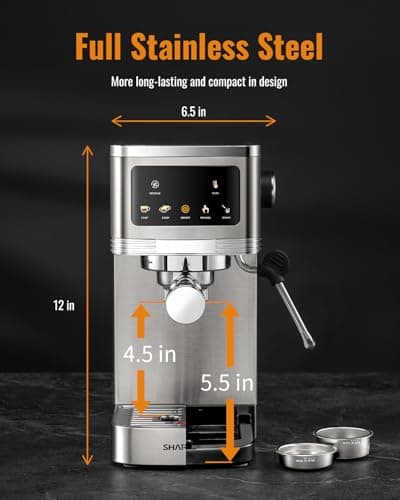 SHARDOR Espresso Machine 20 Bar, Professional Espresso Machine with Milk Frother and Touchscreen, Expresso Coffee Machines with Adjustable Temperature,for Cappuccino, Latte 7