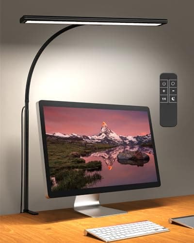 Desk Lamp with Remote, Adjustable Brightness, Eye-Caring LED Light, Rotatable Head, USB with Adapter, Space-Saving Design for Office, Study, Reading, Work, and Home Desktop Illumination - Black