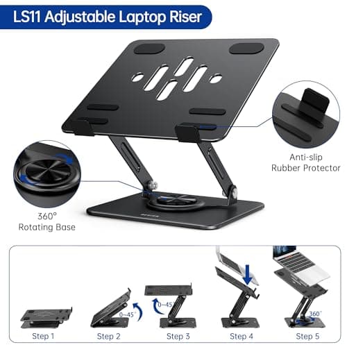 BESIGN LS11 Laptop Stand with 360° Rotating Base, Ergonomic Adjustable Notebook Holder, Riser Holder Computer Stand Compatible with Air, Pro, Dell, HP, Lenovo More 10-14" Laptops (Black) 6