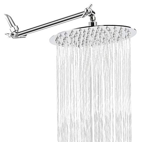 NearMoon Rain Shower Head with 11'' Adjustable Arm, High Pressure Stainless Steel Rainfall Shower, Ultra-Thin Design - Pressure Boosting (8 Inch, Chrome)