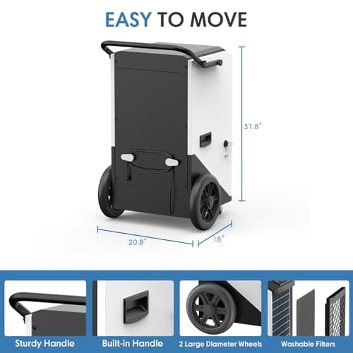 ANDTE 250 Pint Commercial Dehumidifier with Pump for Industrial,8000sqft Commercial Grade Dehumidifiers with Drain Hose for Basements,38 Gallon/Day 5