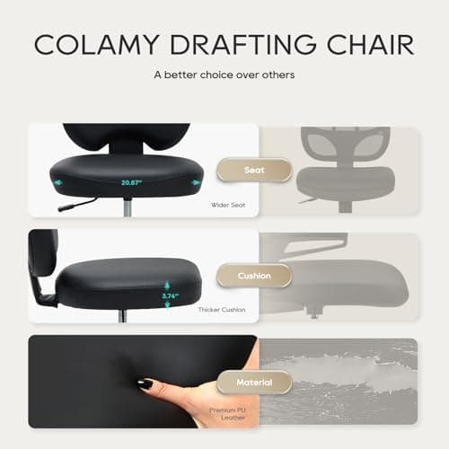 MALOL Drafting Chair-Tall Office Chair 275lbs, Standing Desk Chair with Adjustable Footrest Ring, Wide Seat, Thick Cushion and Back, High Office Counter Desk Chair for Home Bar Kitchen Shop, Black 7