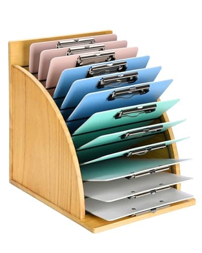 HULISEN Clipboard Holder, Wooden Clipboard Organizer with Raised Side Panel, Clip Board Storage Rack for Classroom and Office, Clip Boards not Included