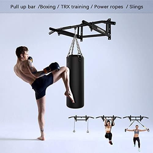 OneTwoFit Wall Mounted Pull Up Bar with More Stable 6-hole design for Indoor and Outdoor Use, Maximum weight 440 Lbs OT103 8