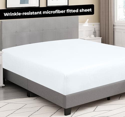 Royale Linens 2 Pack Fitted Sheet - Elastic Sheets - Twin Fitted Sheet Only - Soft & Breathable - Brushed 1800 Microfiber - Stain Resistant- Hotel Quality Deep Pocket Stretches Up to 16" (Twin, White) 8