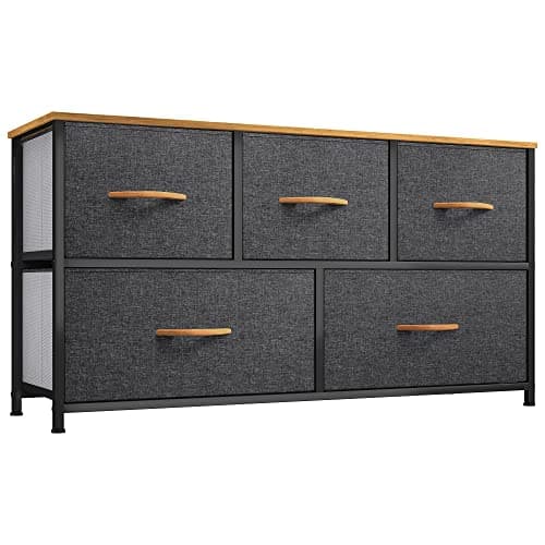 DWVO Dresser TV Stand, Fabric Dresser with 5 Drawers, Dresser for Bedroom, Wide Dresser, Storage Tower, Chest of Drawers for Closet, Living Room, Hallway, Dull Grey