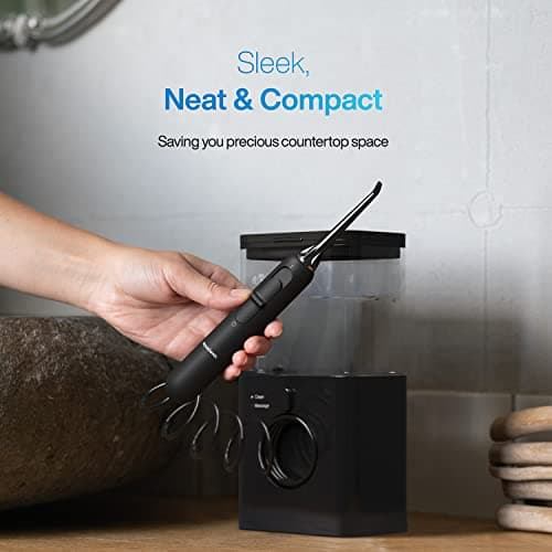 AquaSonic Aqua Flosser PRO | Professional Water Flosser with Large Capacity Reservoir | Oral Irrigator w/ 2 Modes, 10 Levels of Water Pressure, 4 Included Tips | Sleek & Compact 6