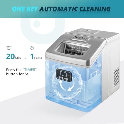 EUHOMY Countertop Ice Maker Machine, 40Lbs/24H Auto Self-Cleaning, 24 Pcs Ice/13 Mins, Portable Compact Ice Maker with Ice Scoop & Basket, Perfect for Home/Kitchen/Office/Bar(Silver) 5