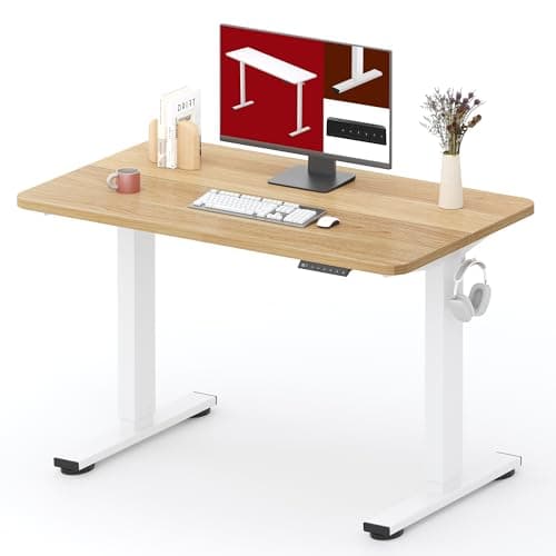 SANODESK Standing Desk Height Adjustable Electric 40x24 Inches Sit Stand Desk for Home Office with Splice Board, White Frame/Maple Top