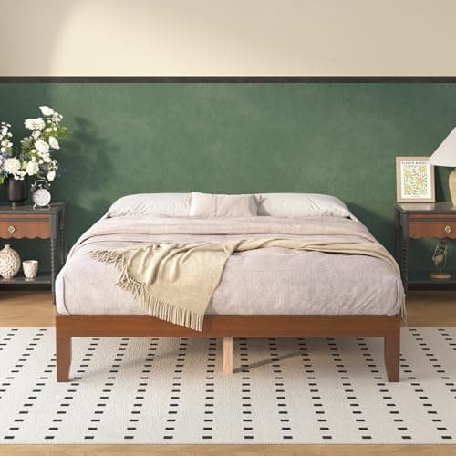Natulliy Queen Bed Frames,Wood Platforms Bed with Wooden Slats Support,No Box Spring Needed,Easy Assembly,Queen,Pine