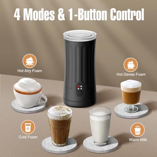 Ovetedot Milk Frother, 4-in-1 Electric Milk Frother and Steamer, Automatic Hot and Cold Foam Maker and Milk Warmer for Coffee, Latte, Cappuccino, Macchiato, Hot Chocolate(Black) 2