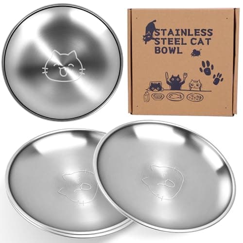 Stainless Steel Cat Dishes, 6.8" Wide Whisker Friendly Cat Dishes, Shallow Metal Food Bowl for Kitten and Small Pets Reducing Whisker Fatigue 4 Pcs