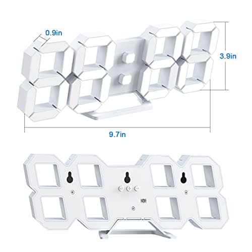 Cardking LED Digital Wall Clock, 3D Alarm Clock for Bedroom Living Room Classroom 12/24H/Date/Temperature Large Display Adjustable Brightness Snooze Night Light White 9.7 inch with Remote Control 7
