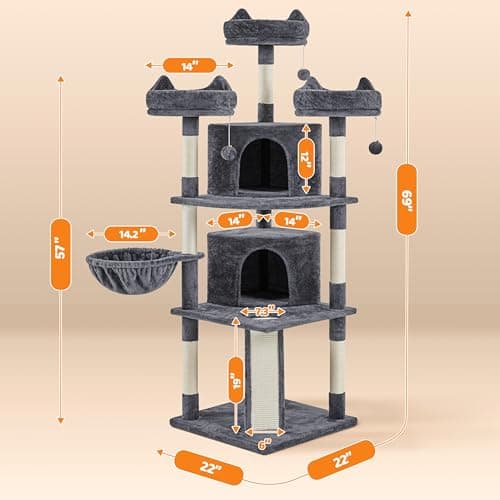 Yaheetech | 68.5in Cat Tree | for Large Cats | Multi-Level Cat Tower with 3 Wide Perches, Large Condo | Stable Pet Play House w/Sisal-Covered Scratching Posts & Board | Dark Gray 7