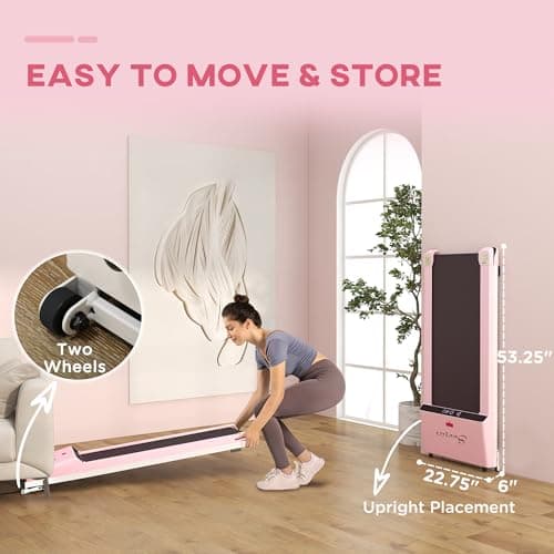 Soozier Under Desk Treadmill, Portable Walking Pad with Foldable Wheels, Remote Control, LED Display, 200 lbs Weight Capacity, Pink 7