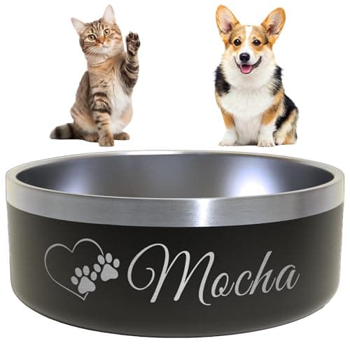 Heart + Paws and Name Dog Bowl - Engraved, Nonslip, Custom Dog Bowl, Custom, Stainless Steel, Engraved Pet Bowl, Feeding, Pet Supplies, Pet Food