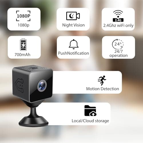 Mini Wireless Camera Home Security Cam Indoor HD Camera Small Smart WiFi House Portable Cameras Tiny House Nanny Body Cam Battery Life Powered Body Cameras 150 Wide Angle Night Vision Motion Detection 5