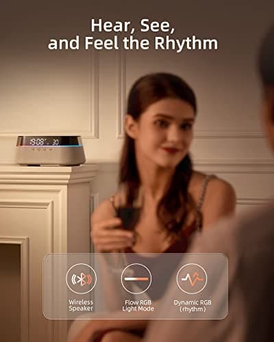 EZVALO 6 in 1 Digital Alarm Clock,Bedside Clock Radio with Fast Wireless Charging 15W, Bluetooth Speaker,Dual Alarm for Heavy Sleepers,FM Radio,12/24H&Snooze,USB Charger,Countdown Timer,RGB Mode 6