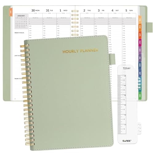 SUNEE 2025 Weekly Planner - Hourly Schedule 6.4"x8.5", 30-Minites Appointment Book(Jan 2025 - Dec 2025), Hourly, Weekly & Monthly Vegan Leather Cover Planner 2025 Year Calendar, Sage Green