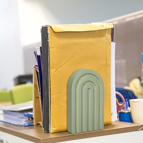 Whaline 4Pcs Boho Arch Wood Bookends Sage Green Rainbow Wooden Book Stands Decorative Non Skid Book Stoppers Study Cute Bookend for Back to School Heavy Books Home Office Library Kitchen (4 Colors) 5