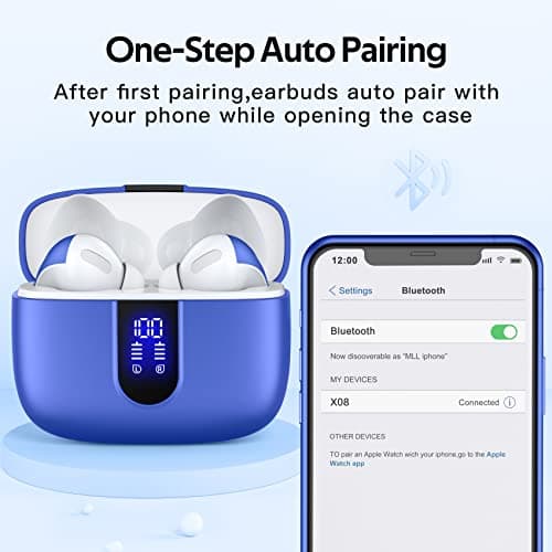 TAGRY Bluetooth Headphones True Wireless Earbuds 60H Playback LED Power Display Earphones with Wireless Charging Case IPX5 Waterproof in-Ear Ear buds with Mic for TV Smart Phone Laptop Computer Sports 5