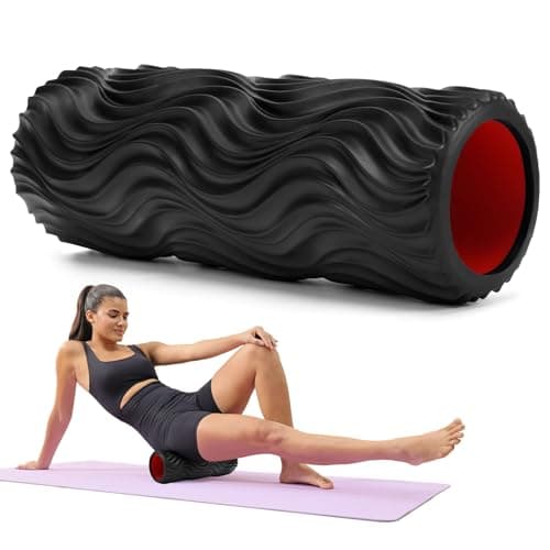 CINDALOG Foam Roller, 15" High Density Foam Back Roller, Wave Textured Massage Roller for Deep Muscle Massage Pilates Yoga,Fitness Exercise Roller for Whole Body Release(Black)