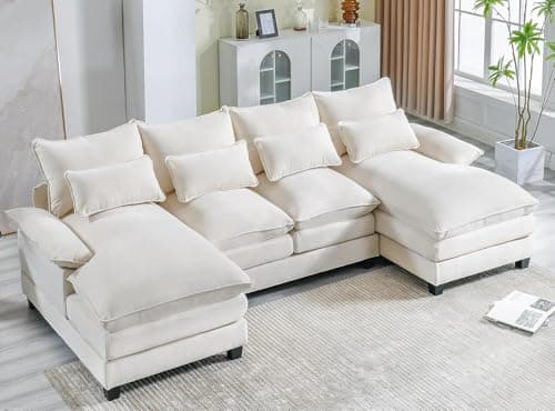 UPHYB 110.2" Modular U Shaped Cloud Couch, Modern 4-Seat Chenille Upholstery Sectional Sofa with Double Chaise & Double Layer Cushions, Deep Seat Comfy Couch for Living Room, Bedroom, Apartment, Beige