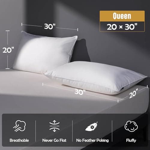 DOWNSTORIA Feather Down Pillow Queen Size, Hotel Bed Pillows for Sleeping, 2 Pack, Soft Medium Firm Pillows for Side Back Sleepers 20 x 30 in. 7