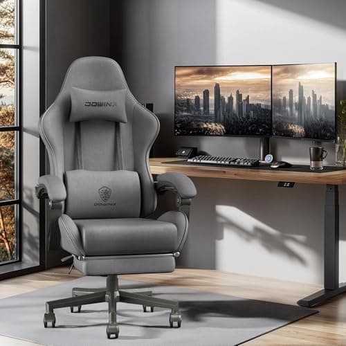 Dowinx Gaming Chair Fabric with Coil Spring Cushion, Ergonomic Game Chair for Adults with Footrest and Massage Lumbar Support, Cloth Computer Office Chair 290LBS, Grey 8