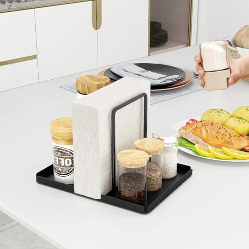 LSK Napkin Holder, Metal Napkin Holder for Table with Salt and Pepper Shakers Caddy, Napkin Storage Dispenser for Kitchen Dinner Table and Picnic Decors, Black 6