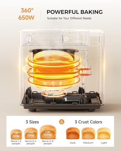 EUHOMY 25-in-1 Bread Maker Machine 2LB Breadmaker, Bread Machines with Nut Dispenser and Yeast Dispenser, 3 Loaf Sizes 3 Crust Colors, Dough Maker with Customized Options, Gluten-Free, Recipe, Gifts 5