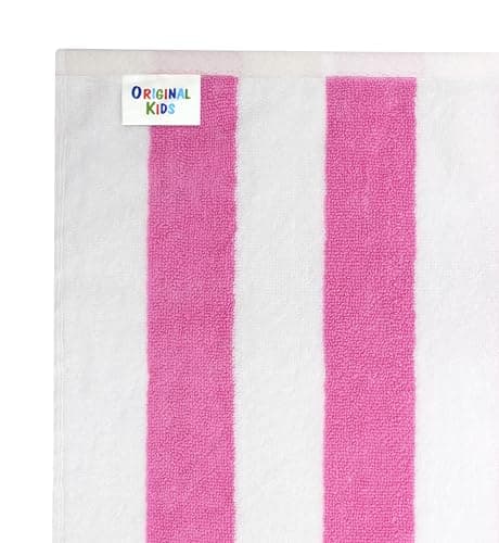 ORIGINAL KIDS Hooded Bath Towel Wrap - 100% Cotton Terry Large Oversized Hooded Kids Towel - Toddler Shower Pool Beach Towel - Soft Plush Absorbent Quick Dry Easy Care Gift -30x60- Cabana Stripe Pink 8